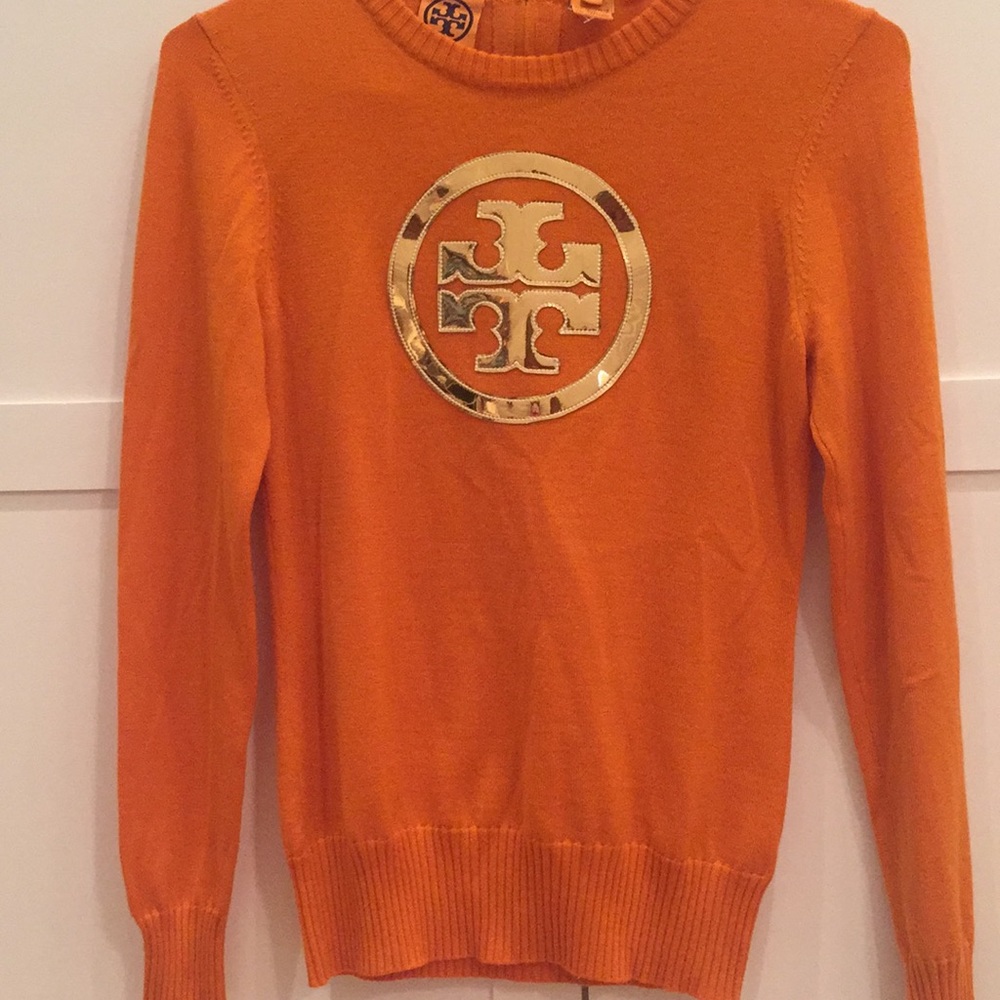 Tory Burch Orange Sweater with Gold Logo